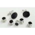 Classic Big and Tall Black Round Onyx Stone Cufflinks and Studs